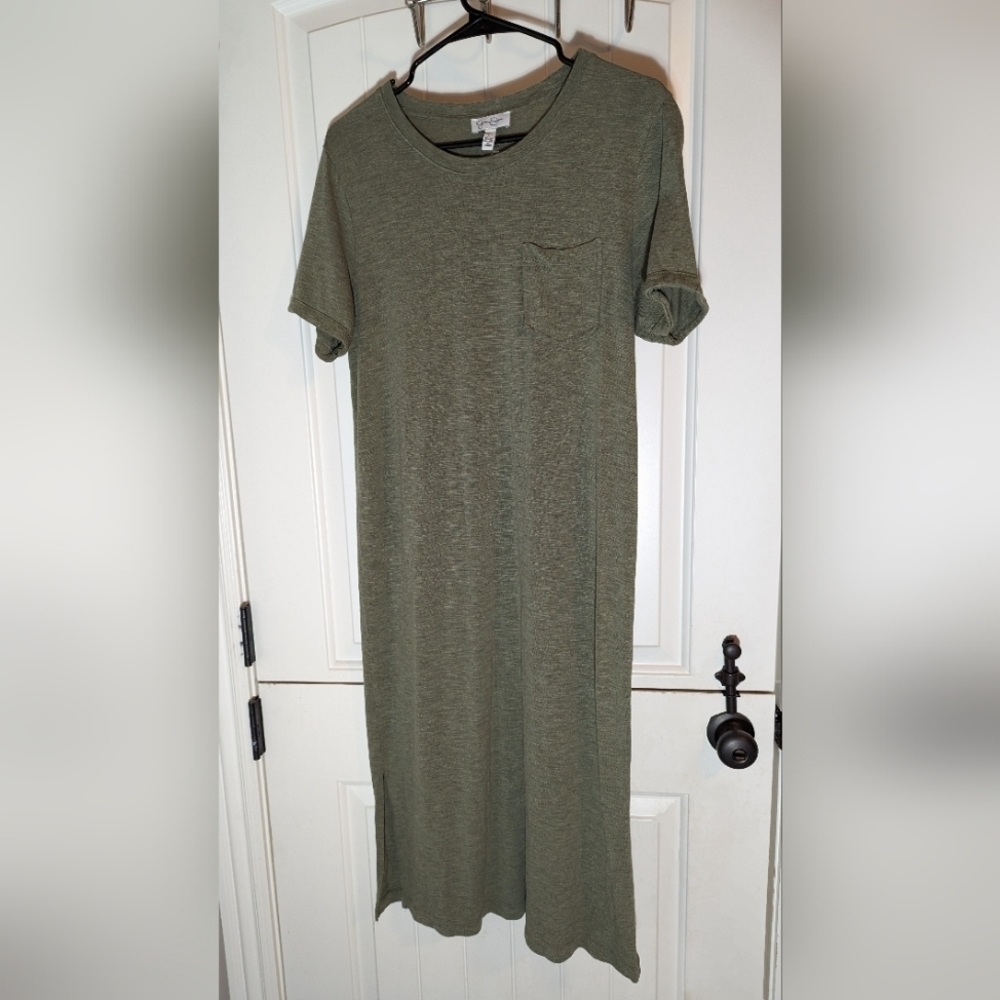 Jessica Simpson Casual Green Dress Midi Crew Neck Short Sleeve Large New